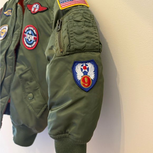 Alpha Industries Kids Bomber Jacket USAF MA-1 Flyer Sage Green 3T NWOT - Picture 7 of 15